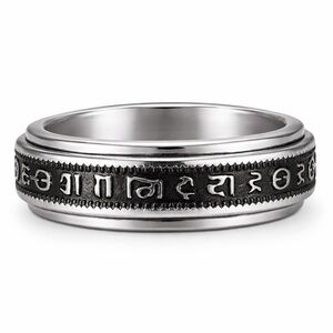 Spinner Ring Stainless Steel Symbol Script Band Fidget Anxiety Ring